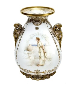 Copeland's England Enamel Jeweled Twin Handled Urn