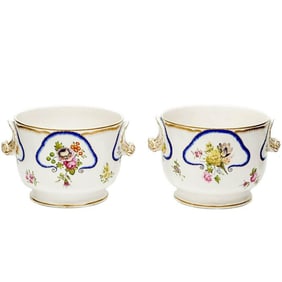 Royal Crown Derby England Hand Painted Porcelain Cache Pots or Coolers c. 1810