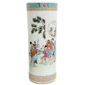 Chinese Hand Painted Falangcai Enameled Porcelain Vase Umbrella Stand 19th cen