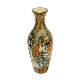 Kinkozan Satsuma Japanese Hand Painted Miniature Porcelain Vase Ribbons Wisteria