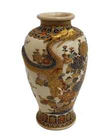 Japanese Satsuma Hand Painted Porcelain Dragon Vase