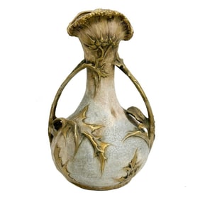 Amphora Austria Hand Painted Porcelain Double Handled Vase Thistle c1900