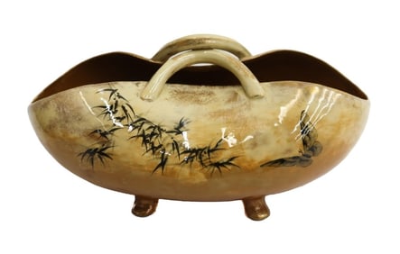 Rookwood Glazed Pottery Twin Handled Footed Basket 1885 #45cG Butterflies