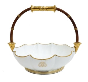 Manufacture Sevres Porcelain Handled Basket Melonneire a Cotes 2e Grandeur 1856
