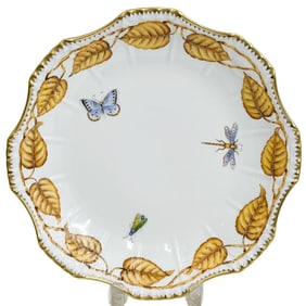 Anna Weatherley Designs Hand Painted Porcelain Round Serving Dish in Amber Leaf