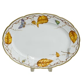 Anna Weatherley Designs Hand Painted Porcelain Oval Platter Insects Amber Leaf