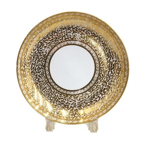 Spode England Porcelain Round Dish Geometric and Gilt Leaves #609 circa 1820