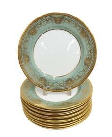 13 Aynsley England Porcelain Dinner Plates Marlborough Green Mid Century #835Y