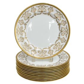11 Royal Doulton England Gilt Porcelain Dinner Plates circa 1910