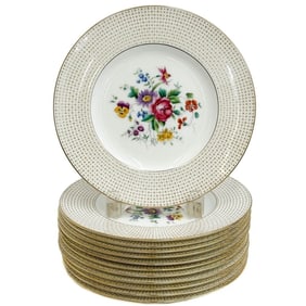 12 Cauldon England Hand Painted Porcelain Dessert Plates Florals circa 1915