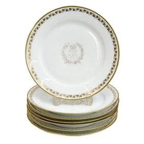 7 Manufacture de Sevres Louis Philippe Gilt Porcelain Plates Chateaux 1838-47