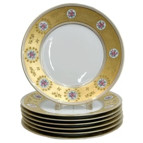 7 Raynaud Limoges Porcelain Dinner Plates in Duchesse Pink Roses