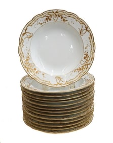14 KPM Berlin German Porcelain Gilt Scallop Rimmed Soup Bowls c1870