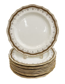 10 Cauldon England Porcelain and Gilt Scallop Rimmed Dinner Plates late 19th C