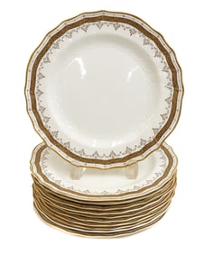 11 Cauldon England Porcelain and Gilt Scallop Rimmed 9 inch Plates late 19th C