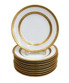 10 Tiffany & Co Porcelain 9 inch Plates Gilt Band circa 1910