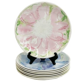 7 Tiffany & Co Porcelain Plates in Tiffany Blossom Pink Blue Orange Yellow