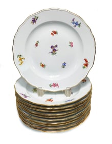 11 Meissen Germany Hand Painted Porcelain Dinner Plates