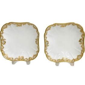 Pair Sevres Gilt Soft Paste Porcelain Square Dishes Compotier Carres c1775