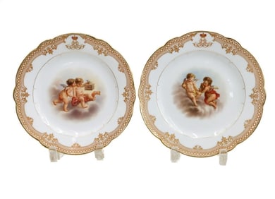 Pair Russian Grand Duke Alexander Alexandrovich Imperial Porcelain Plates c 1890