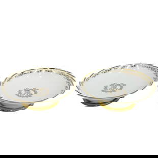 Pair Manufacture de Sevres Porcelain Compotes Chateau Neuilly / Trianon 1840-41: Pair Manufacture de Sevres Gilt Porcelain Compotes. Gilt stylized monogram to the center beneath a crown, ivy leaves to the edge. Underside marked for Chateau des Neuilly and Chateau de Trianon, Sevre