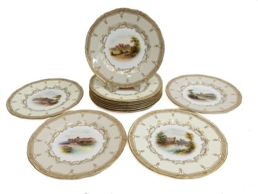 12 Royal Worcester England Hand Painted Porcelain British Castle Cabinet Plates