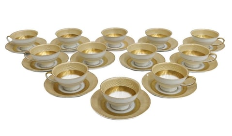 12 Rosenthal Selb Plossberg Germany Porcelain Cup and Saucers in Golden Grail