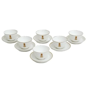6 Le Rosey Paris Hand Painted Porcelain Cup and Saucers Monogram Armorial c1890