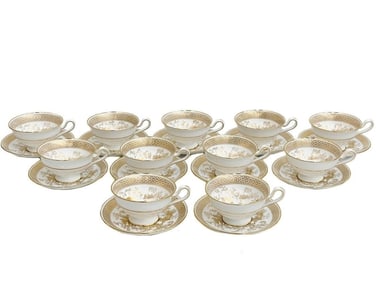 11 Copeland Spode Porcelain Tea Cup & Saucers Spode's Garden Gold Y7046 c1950