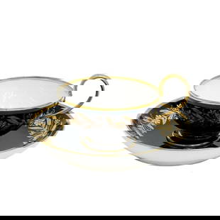 Manufacture de Sevres Cup & Saucer Ch Tuileries Tasse The Coupe et Soucoupe 1844: Manufacture de Sevres Porcelain Cup & Saucer Chateau des Tuileries Tasse a Thé Coupe et Soucoupe 1844. A cobalt blue ground decorated with gilt florals. Underside with Sevres marks, Chateau des Tuile