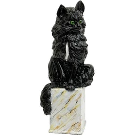 Emile Galle Nancy Faience Porcelain Large Black Cat Sculpture 19th cen Signed