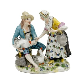 Royal Vienna Hand Painted Porcelain Figural Group Courting Scene Geese c 1900