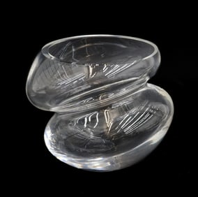 Steuben Crystal Glass Crimped Bowl Vase in Nimbus Signed