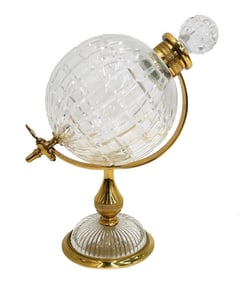 Vintage Gilt Metal and Cut Glass Globe Form Decanter
