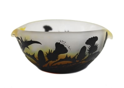 Emile Galle Nancy France Acid Etched Cameo 4 Color Glass Bowl circa 1900