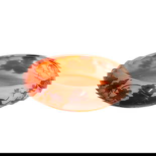 Emile Galle Acid Etched Cameo Art Glass Low Bowl Red Leaves circa 1890: Emile Galle French Acid Etched Cameo Art Glass Low Bowl, circa 1890. A red and white ground, red flowers to the sides. Signed Galle in cameo. Polished pontil to the underside. Weight: Approx. 1 lb Mea