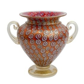 Gambaro & Poggi Murano Italian Art Glass Millefiori Vase Red Signed circa 1970s