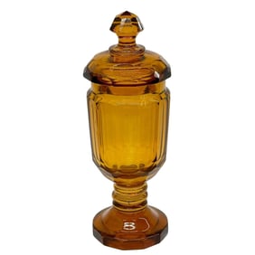 English Amber Cut Glass Lidded Jar Early 20th century