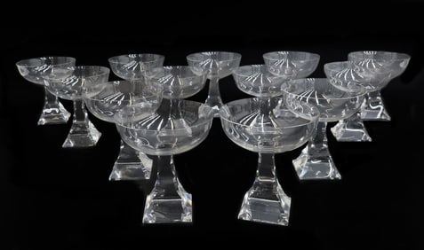 13 Baccarat France Crystal Glass Champagne Saucers in Maladetta Signed