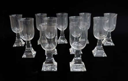 11 Baccarat France Crystal Glass Wine Goblets in Maladetta Signed