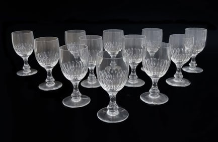 12 Baccarat France Cut Glass Claret Wine Goblets in Odeon