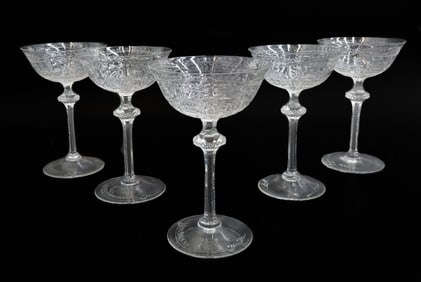 5 English Cut Glass Emulating Rock Crystal Champagne Saucers Sherbet Early 20 C
