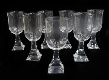 7 Baccarat France Crystal Glass Water Goblets in Maladetta Signed