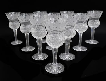 10 Edinburgh Scotland Crystal Cut Glass Water Goblets in Thistle