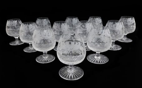 12 Edinburgh Scotland Crystal Cut Glass Brandy Goblets in Thistle