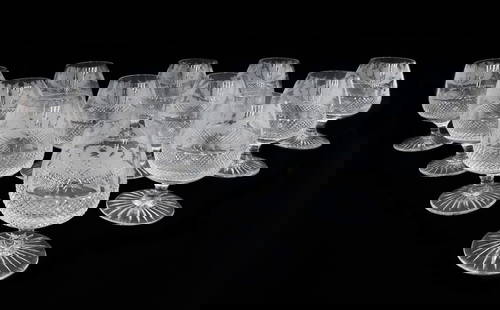 12 Edinburgh Scotland Crystal Cut Glass Brandy Goblets in Thistle: 12 Edinburgh Scotland Crystal cut glass brandy goblets in Thistle. Cut cross hatches to circular band and etched thistle flowers towards upper half. Starburst design to underside. Each goblet marked w