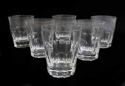 6 Tiffany Cut Glass Old Fashioned Goblets Lobed Panel Signed