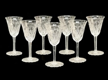 7 Continental Rock Crystal Cut Glass Sherry Wine Goblets