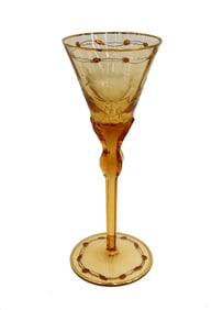 Moser Czech Cut Crystal Glass Claret Wine Goblet in Paula Amber Orange and Gilt