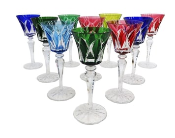 10 St. Louis France Multi-Colored Hock Wine Goblets in Camargue
